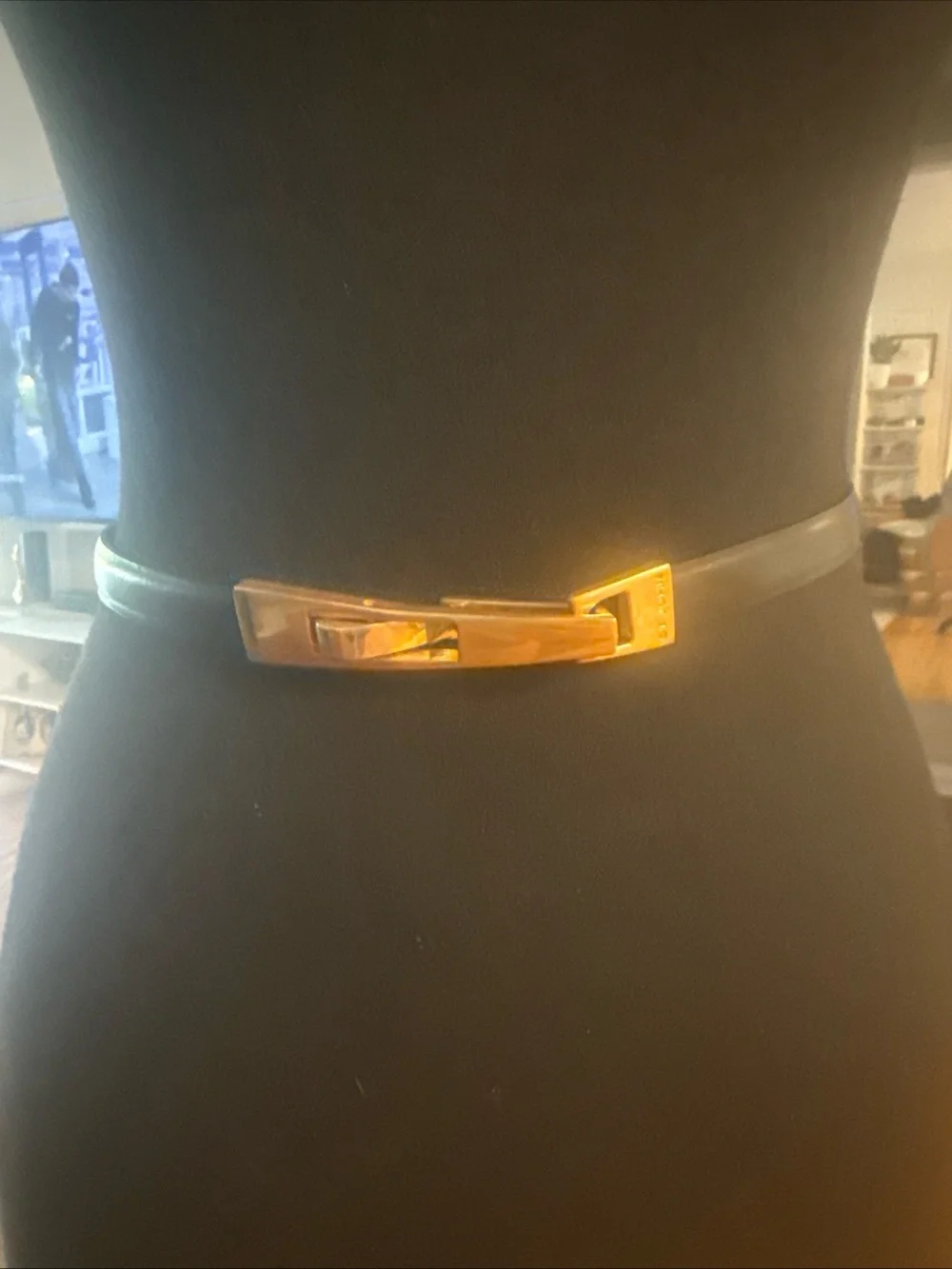 St. John Black Leather Belt with Gold-Tone Buckle 28 Italy